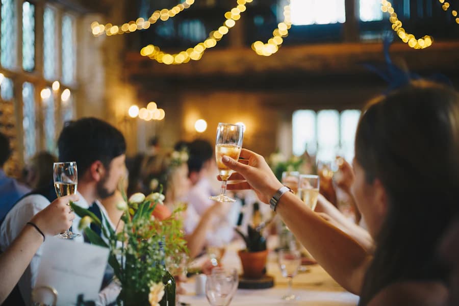Guests gathered for a beautifully lit celebration